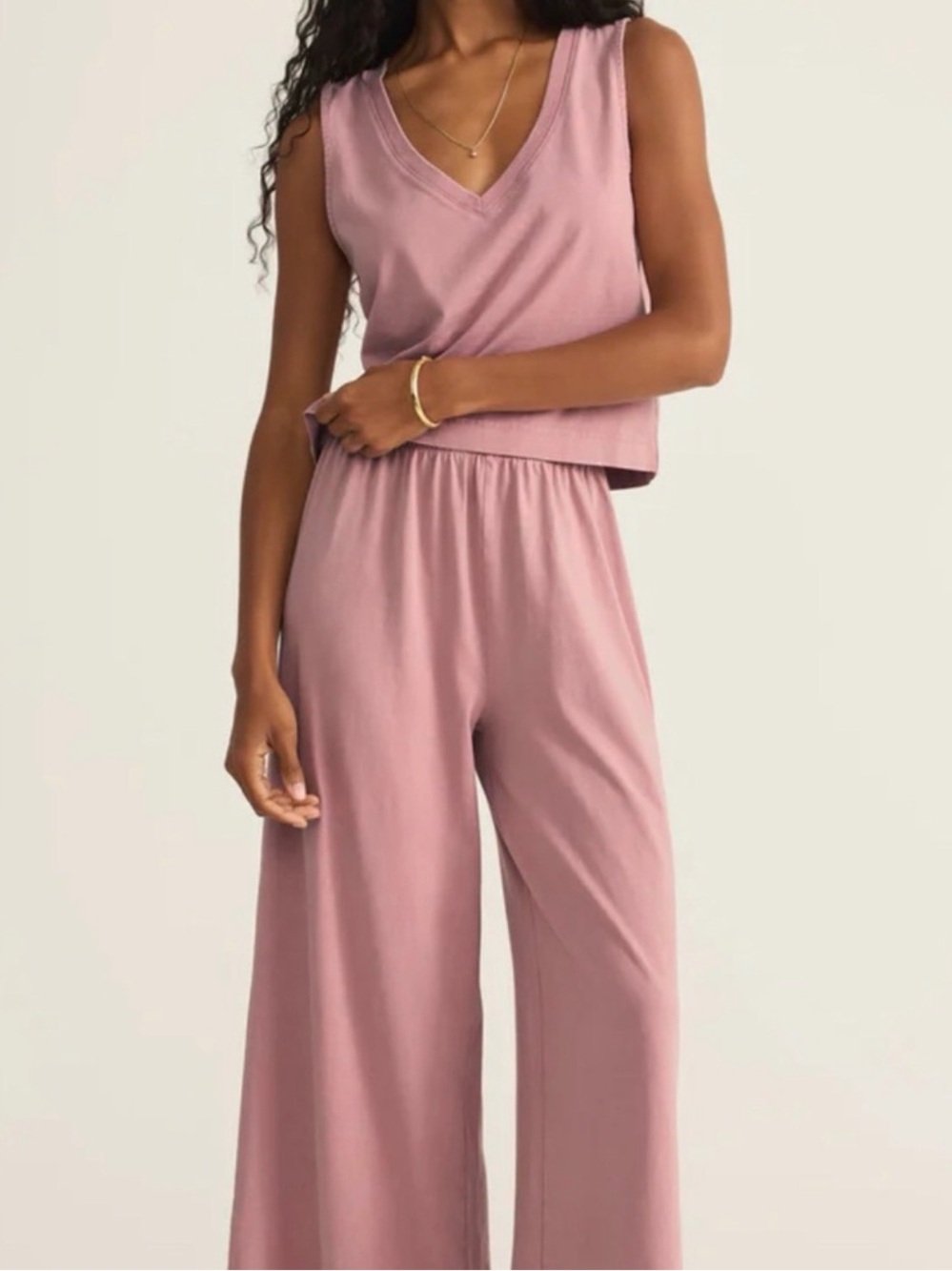Z Supply Scout Jersey Pant & Sloane V Neck Cotton Top, pink, NWT, size small
